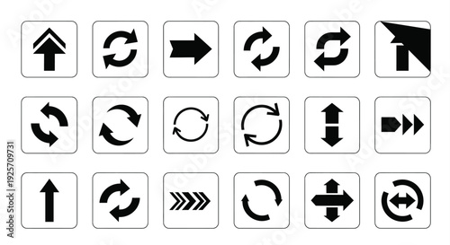 Collection of black arrow icons displaying different directions silhouette