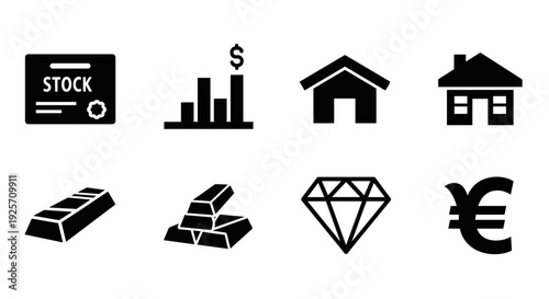 Black icons of business and finance symbols