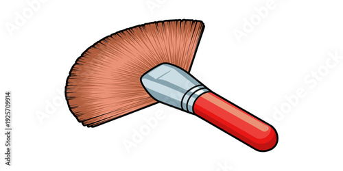 A paintbrush with a red handle and a large brown brush head
