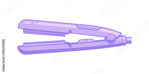 Purple hair straightening appliance with temperature control dial and sleek design