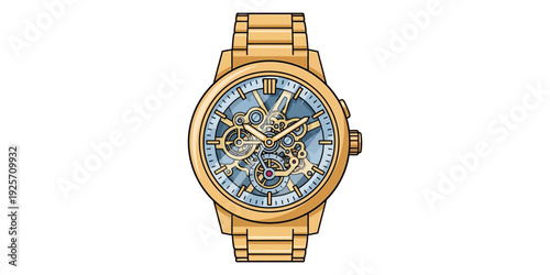 Elegant gold watch with intricate blue and white dial design