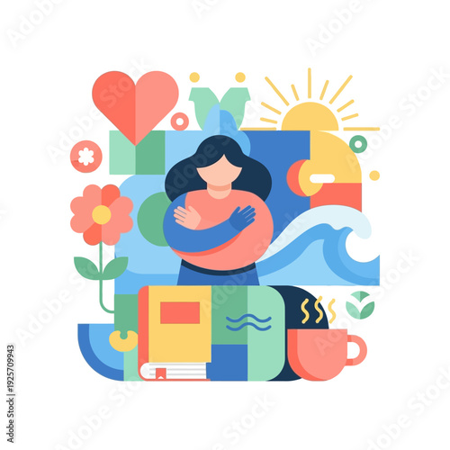 Woman Embracing Herself with Love.