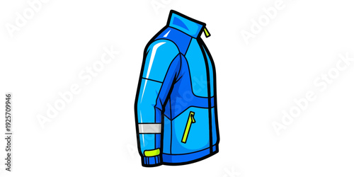A stylish blue and black zip-up jacket displayed from the back view