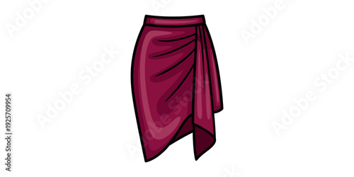 Elegant deep maroon wrap skirt with draped fabric folds and tied waistband
