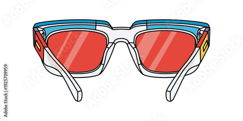 Vintage-style sunglasses with colorful frames and red gradient lenses