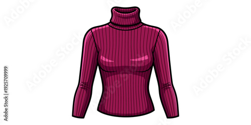Elegant high-neck ribbed turtleneck sweater in deep magenta color