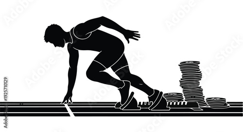 Runner at starting line with money coins illustration