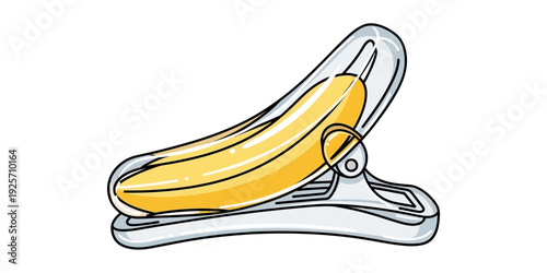 A whimsical banana with a playful strap as if it were a bag or accessory.