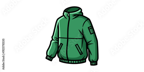 A green zip-up jacket with front pockets and a hood designed for casual wear.