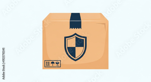 Cardboard box with shield symbol for protection and security.