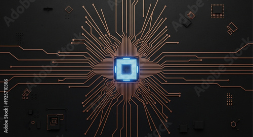 Central Processing Unit Microchip Glowing Blue Light.