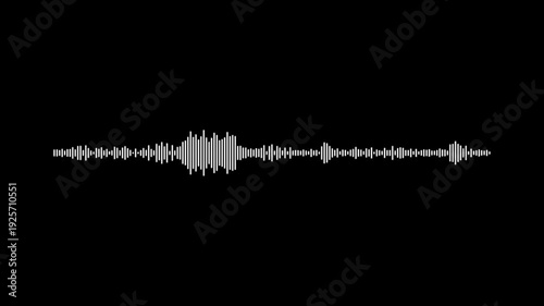 White signal audio wave, sound frequency spectrum, black background screen, 4k music visualizer, digital voice equalizer, rhythmic sound movement, professional wave animation.