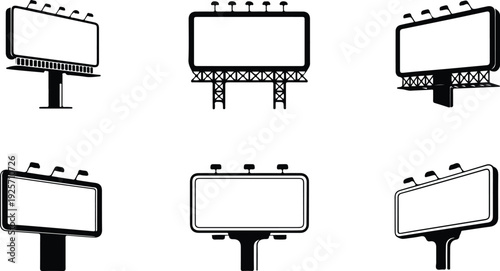 Empty Billboard Frame Silhouette Icon Vector Advertising Billboard Typography Silhouette Set
