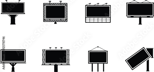 Empty Billboard Frame Silhouette Icon Vector Advertising Billboard Typography Silhouette Set