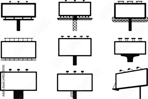 Empty Billboard Frame Silhouette Icon Vector Advertising Billboard Typography Silhouette Set