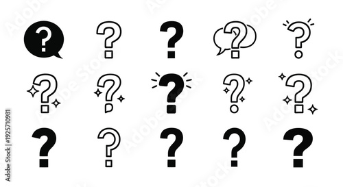 Collection of black question mark icons in various styles silhouette