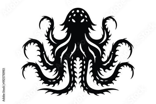 Black Silhouette of a Creepy Tentacled Alien Being for Dark Fantasy Concept Art