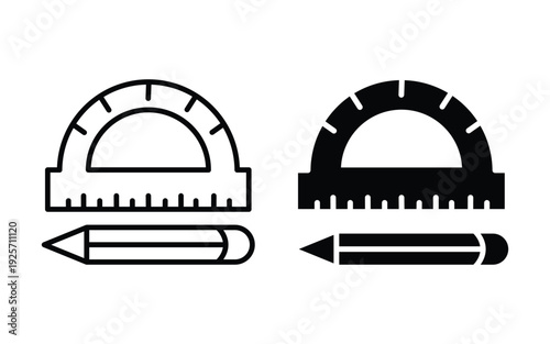 protractor with pencil vector design. measurement, Geometry Tools icon.
