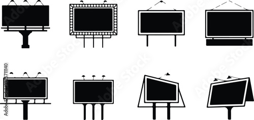 Empty Billboard Frame Silhouette Icon Vector Advertising Billboard Typography Silhouette Set