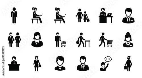 Collection of diverse people icons representing various activities silhouette