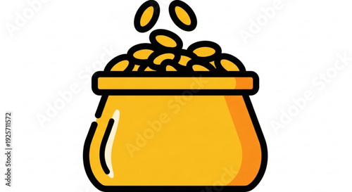 Golden coins overflowing from a pot symbolizing wealth and prosperity in a simple illustration