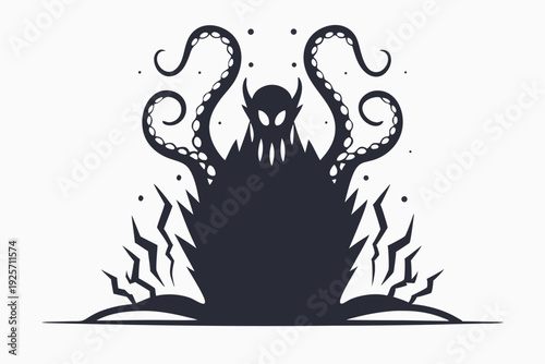 Large Tentacled Monster Silhouette for Science Fiction and Horror Themed Projects