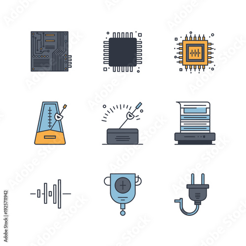 Flat Vector Icons of Algorithmic High-Frequency Trading and Markets