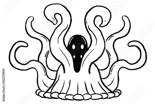 Silhouette of a Gigantic Deep Sea Predator with Alien Tentacles for Sci-Fi Themes