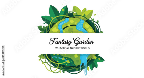 Fantasy garden logo, mystical nature world emblem