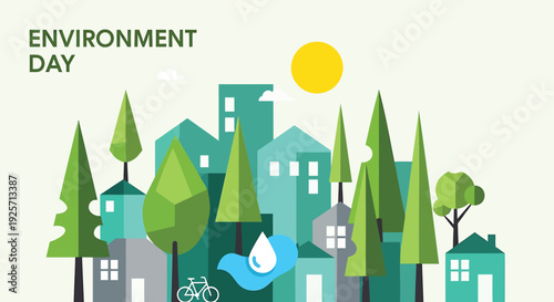 Environmental cityscape vector illustration for World Environment Day