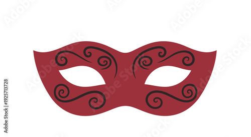 Red masquerade ball mask with elegant black swirling patterns