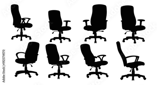Silhouettes of office chairs arranged in a grid showcasing different designs