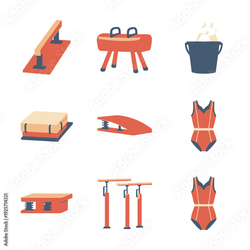 Flat Vector Icons for Gymnastics Apparatus and Competitive Sports Gear