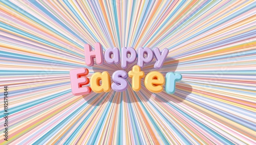 Happy Easter colorful 3 D text on striped background 3D text