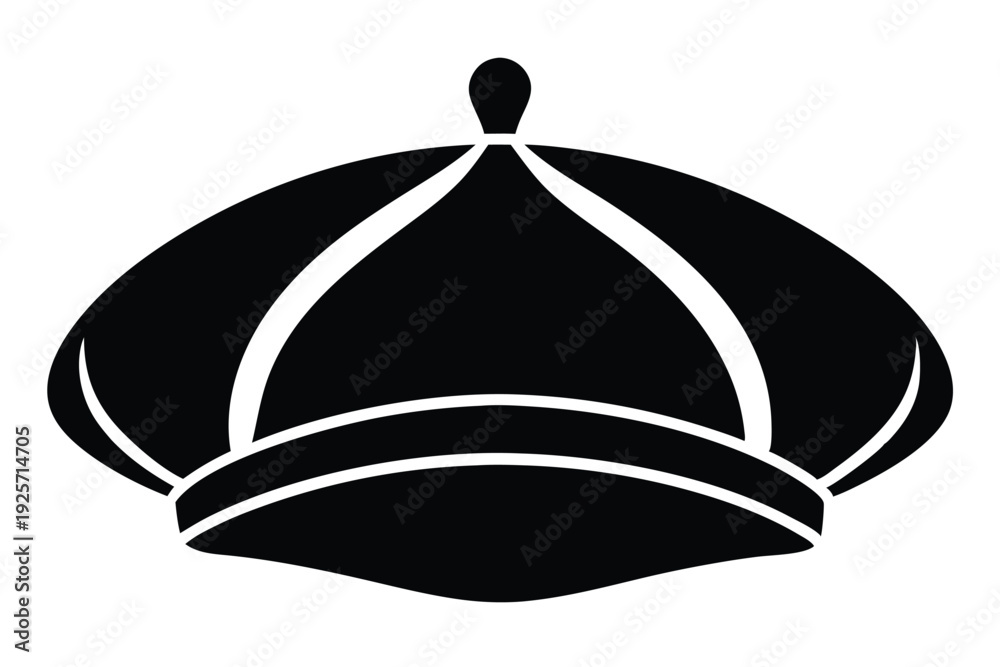 Fototapeta premium french beret hat silhouette line art vector illustration with a white background