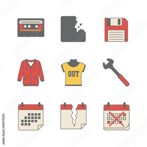 Flat Vector Icons of Planned Obsolescence and Product Lifecycle Ends
