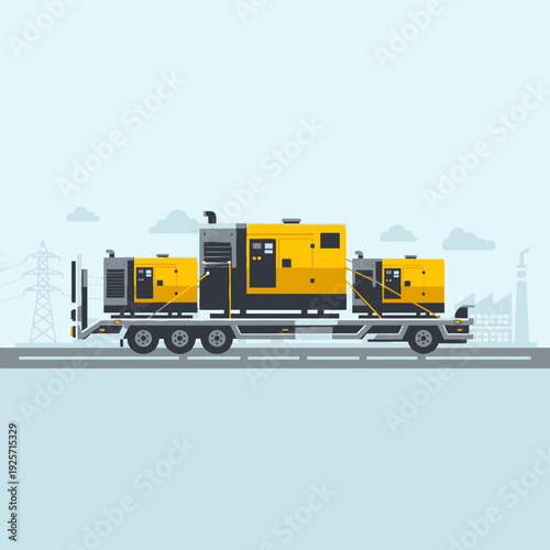 Industrial Generators Transported On Flatbed Trailer Powering Infrastructure Solutions