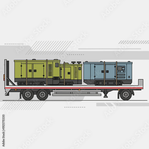 Industrial Generators Transported on Flatbed Trailer Vector Illustration