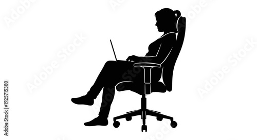 Silhouette of a person reclining in an office chair using a laptop