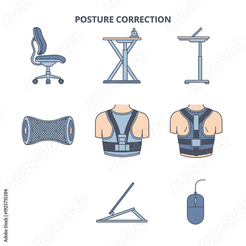 Flat Vector Icons for Posture Correction and Ergonomic Spinal Health