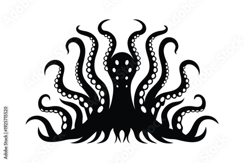 Nightmare Fuel Alien Monster Silhouette with Reaching Tentacles Vector