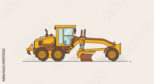 Industrial Grader Machine In Motion On Neutral Background