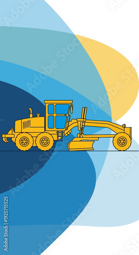 Industrial Grader Machine On Abstract Blue Yellow Background Illustration