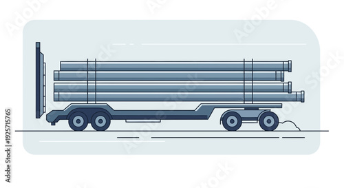 Industrial Haulage Of Metal Pipes On Flatbed Trailer Transportation