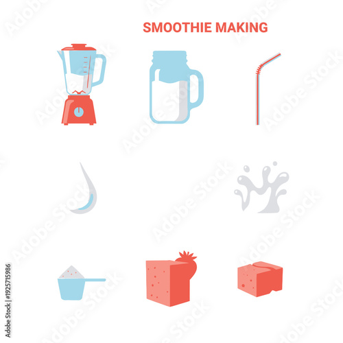 Flat Vector Icons of Smoothie Making and Healthy Blended Nutrition