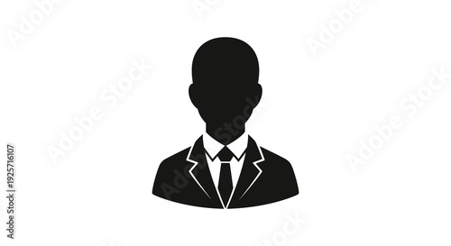 Silhouette of a man in a suit and tie facing forward on a white background
