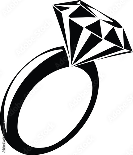 Golden diamond engagement ring illustration