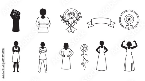 Female Empowerment Silhouettes in Minimalist Black and White Line Art for Social Media