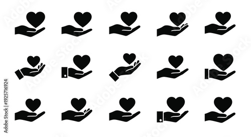 Hands holding hearts a repeating pattern in black silhouette