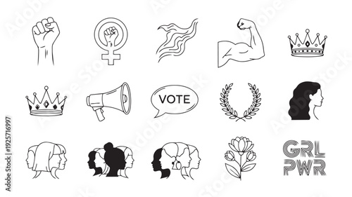 Feminist Empowerment Icons in Minimalist Line Art with Bold Statements for Social Media Campaigns